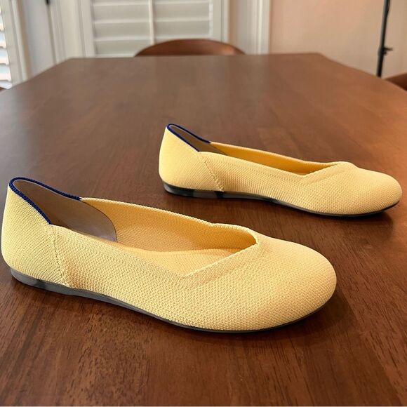 Rothy’s The Flat Lemon Drop Knit Ballet Flats Yellow Round Toe Women’s Size 6 - Picture 1 of 7